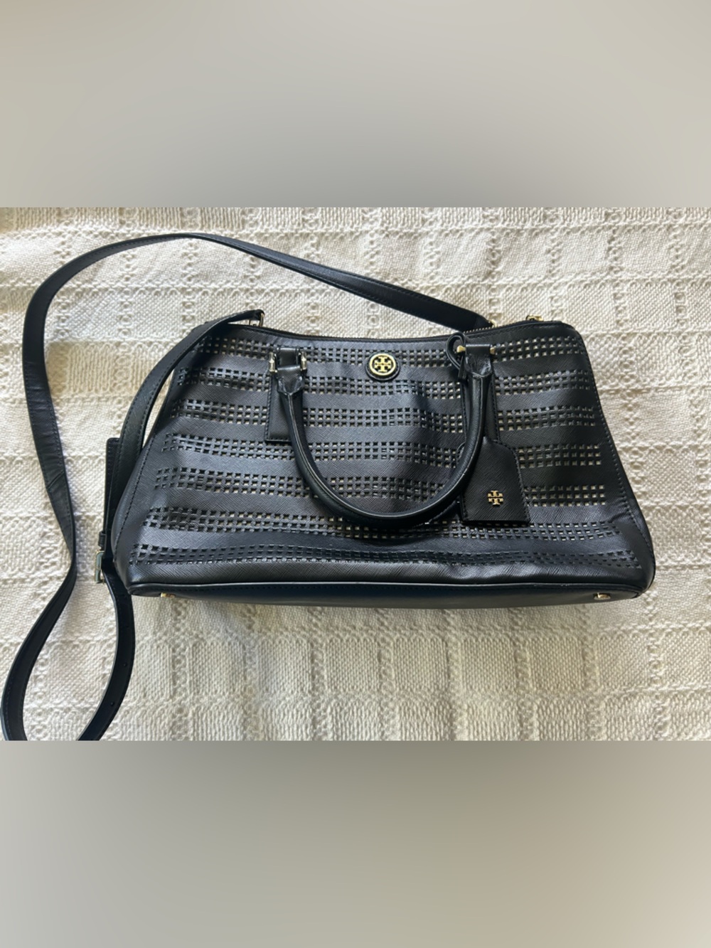 Tory Burch Black Perforated Leather Satchel - Women's Crossbody Tote